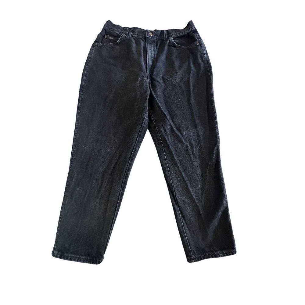 Vintage Chic Women's Black Dark Wash Straight Leg Baggy Denim Pants Size 20